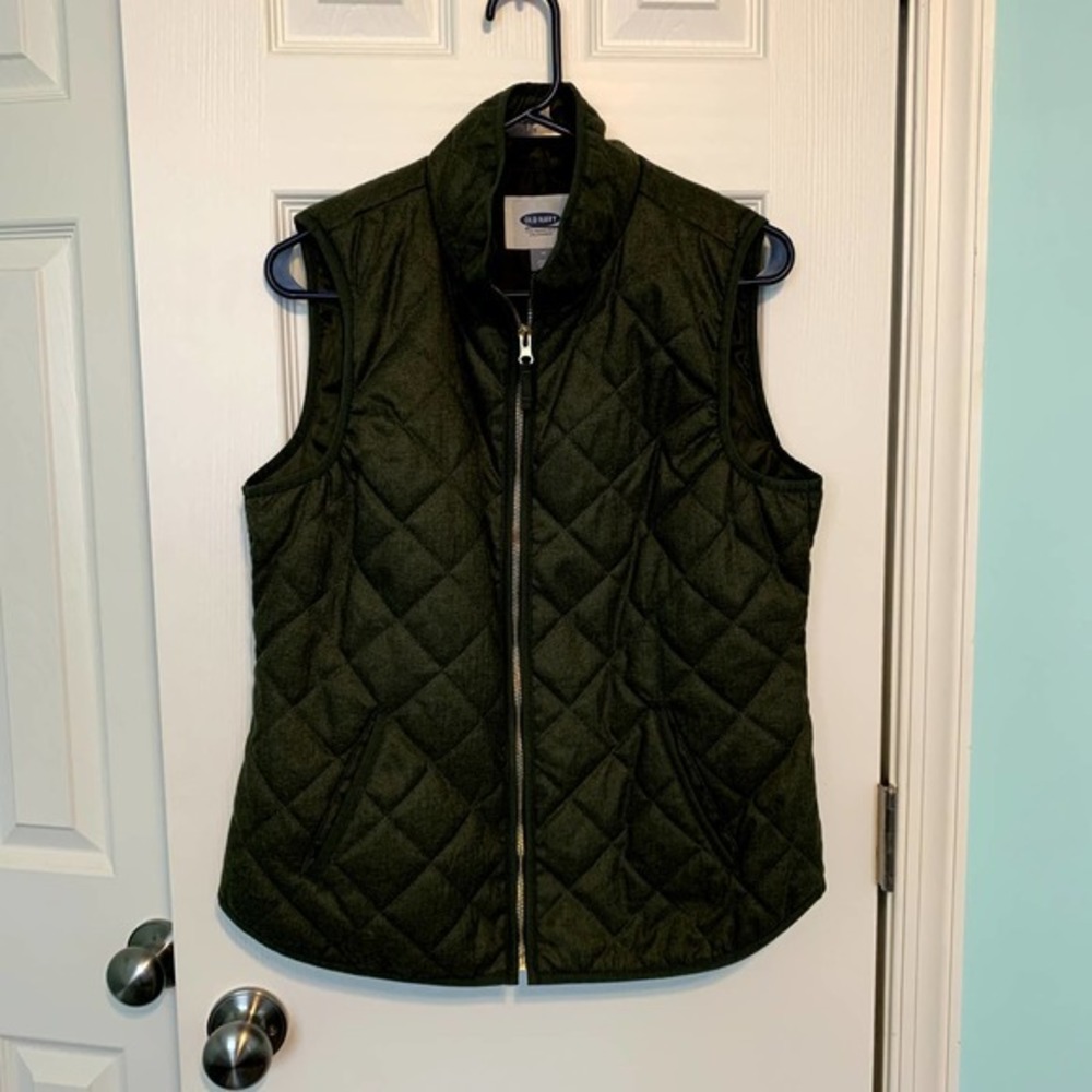 Old Navy Green Textured Quilted Full Zip Vest Women's Size Medium
